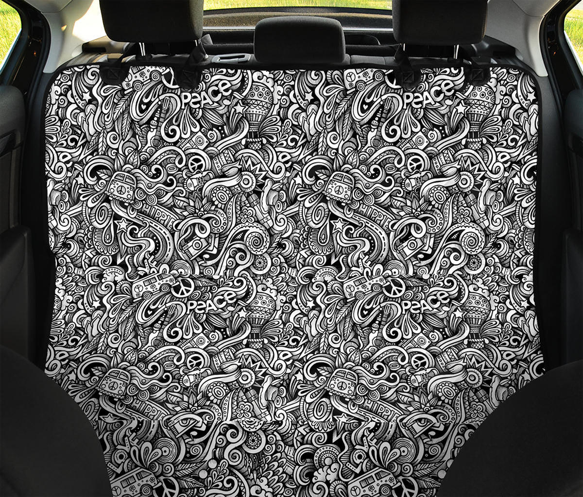 Monochrome Graffiti Hippie Pattern Print Pet Car Back Seat Cover