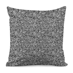 Monochrome Graffiti Hippie Pattern Print Pillow Cover