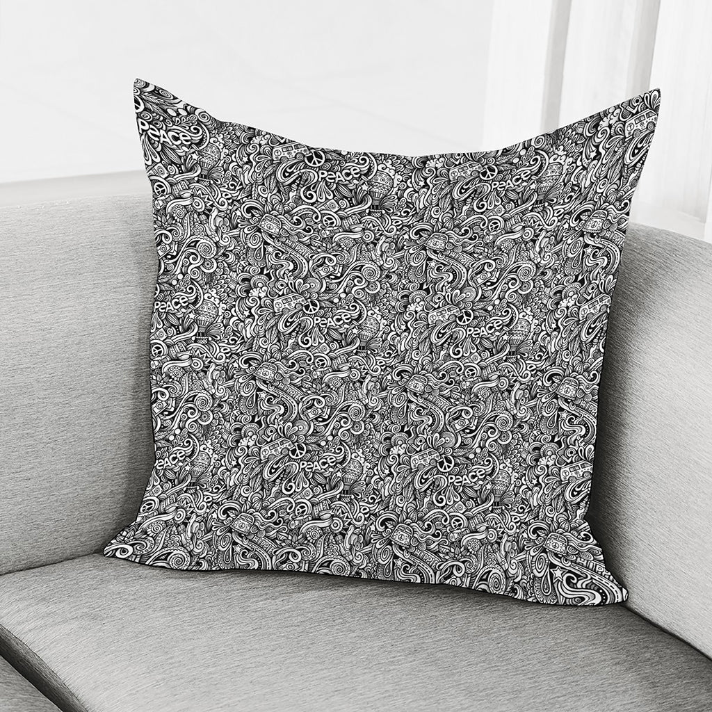 Monochrome Graffiti Hippie Pattern Print Pillow Cover