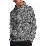 Monochrome Graffiti Hippie Pattern Print Pullover Hoodie