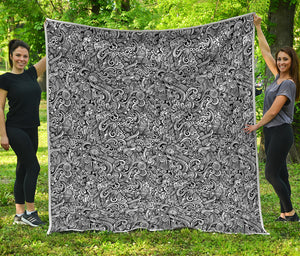 Monochrome Graffiti Hippie Pattern Print Quilt