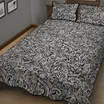 Monochrome Graffiti Hippie Pattern Print Quilt Bed Set