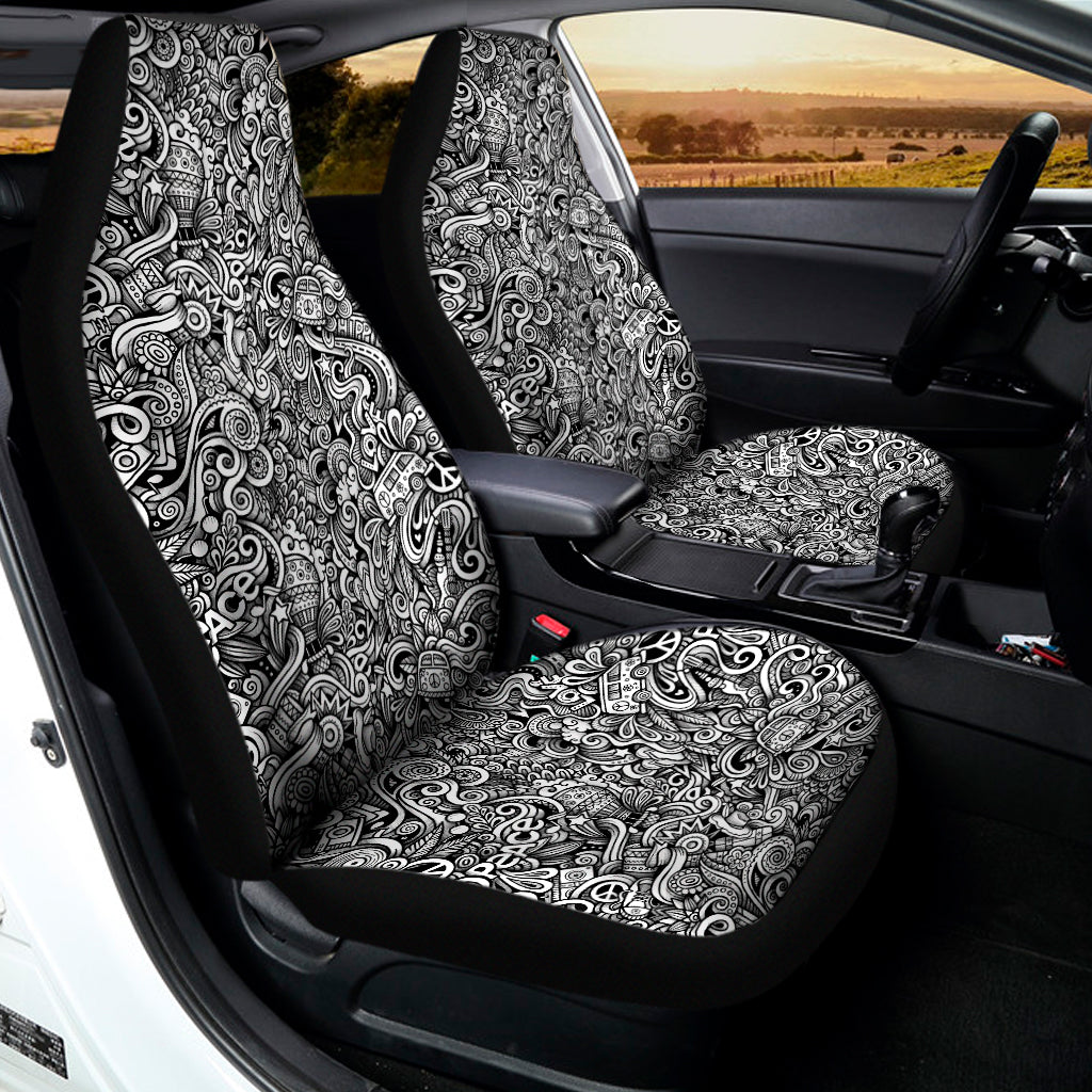 Monochrome Graffiti Hippie Pattern Print Universal Fit Car Seat Covers