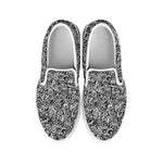 Monochrome Graffiti Hippie Pattern Print White Slip On Shoes