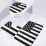 Monochrome Grunge American Flag Print 3 Piece Bath Mat Set