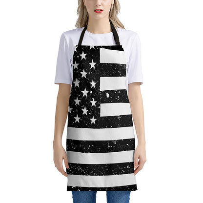 Monochrome Grunge American Flag Print Apron