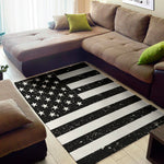 Monochrome Grunge American Flag Print Area Rug