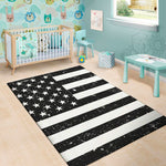 Monochrome Grunge American Flag Print Area Rug
