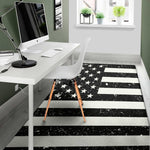 Monochrome Grunge American Flag Print Area Rug