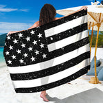 Monochrome Grunge American Flag Print Beach Sarong Wrap