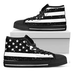 Monochrome Grunge American Flag Print Black High Top Shoes