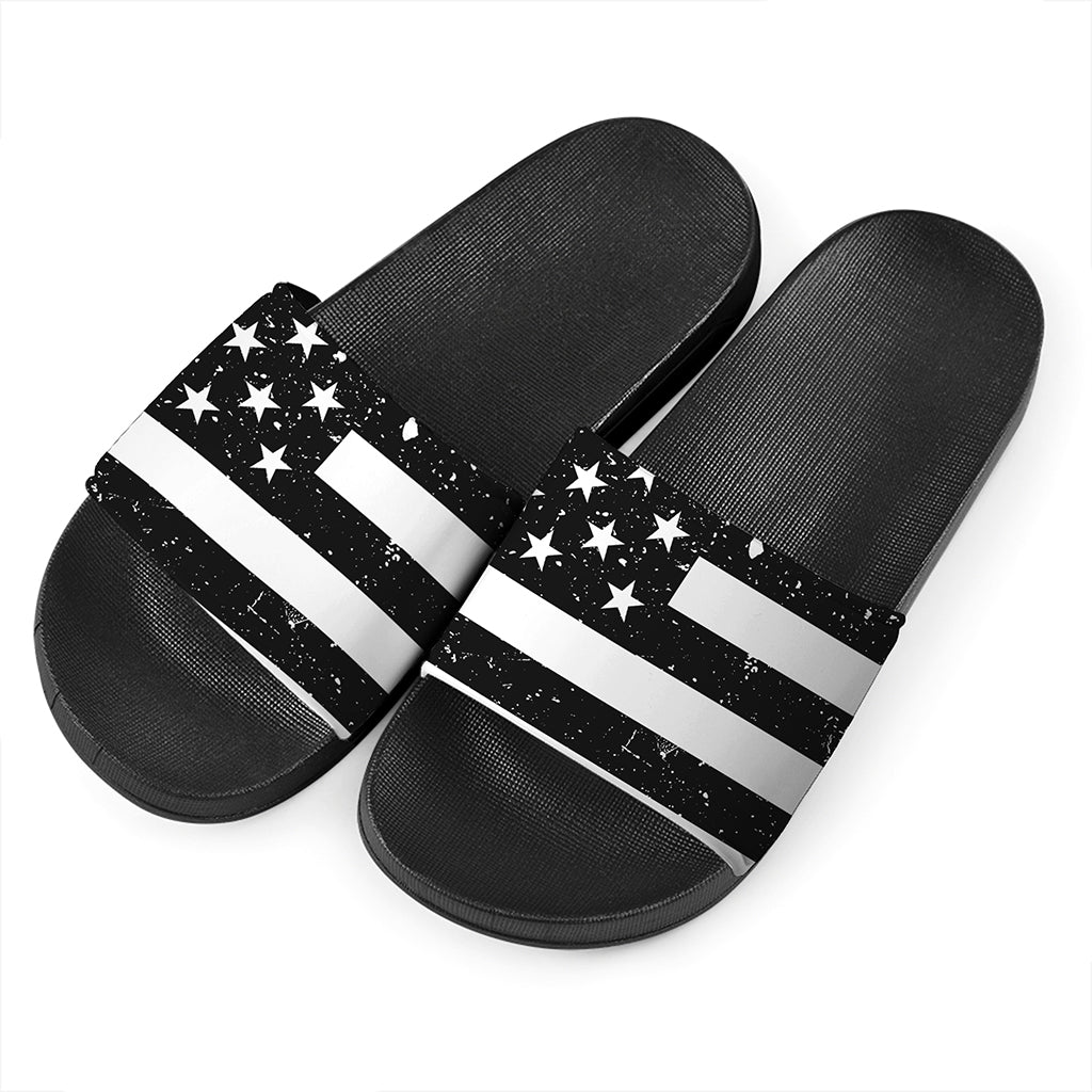 Monochrome Grunge American Flag Print Black Slide Sandals