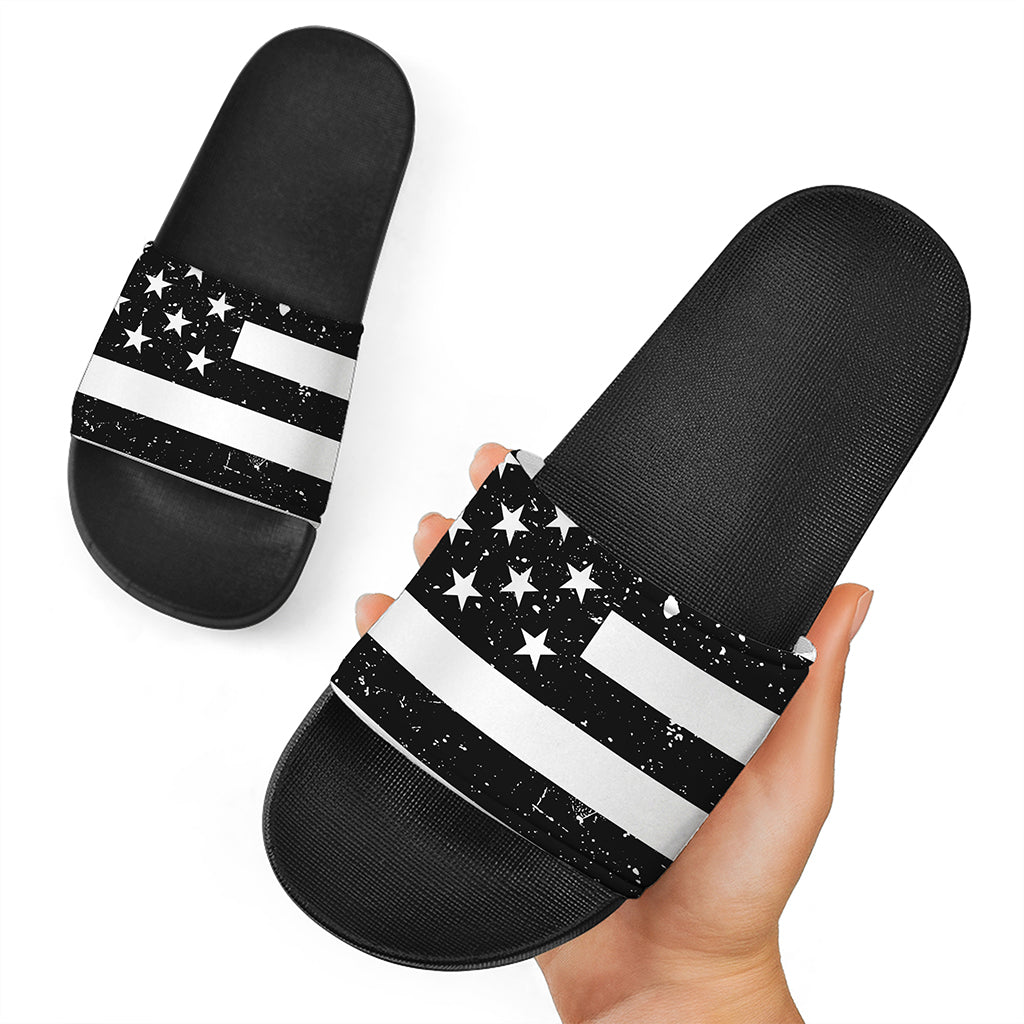 Monochrome Grunge American Flag Print Black Slide Sandals