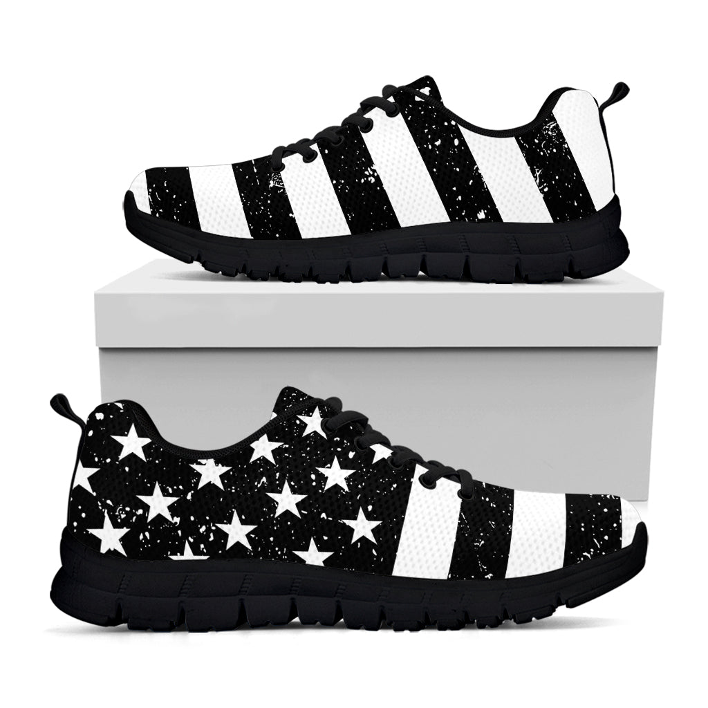 Monochrome Grunge American Flag Print Black Sneakers