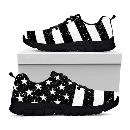 Monochrome Grunge American Flag Print Black Sneakers