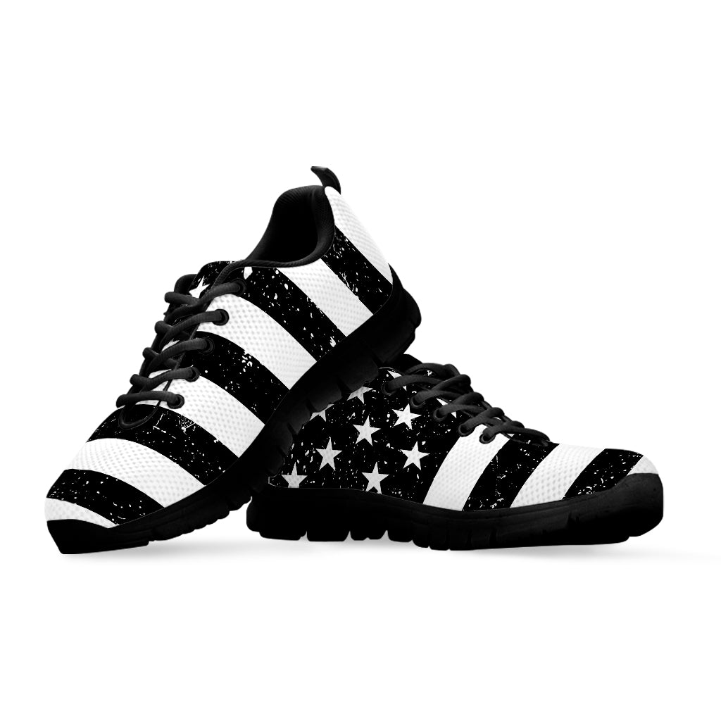 Monochrome Grunge American Flag Print Black Sneakers