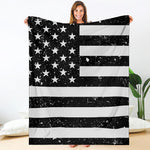 Monochrome Grunge American Flag Print Blanket