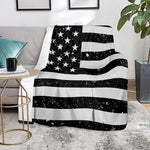 Monochrome Grunge American Flag Print Blanket
