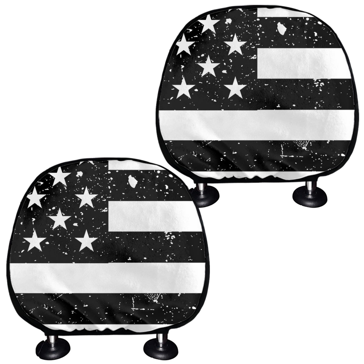 Monochrome Grunge American Flag Print Car Headrest Covers