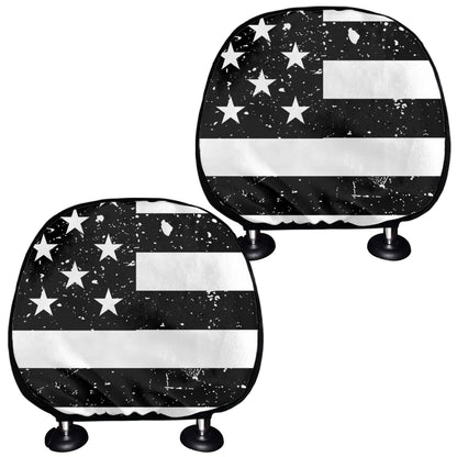Monochrome Grunge American Flag Print Car Headrest Covers
