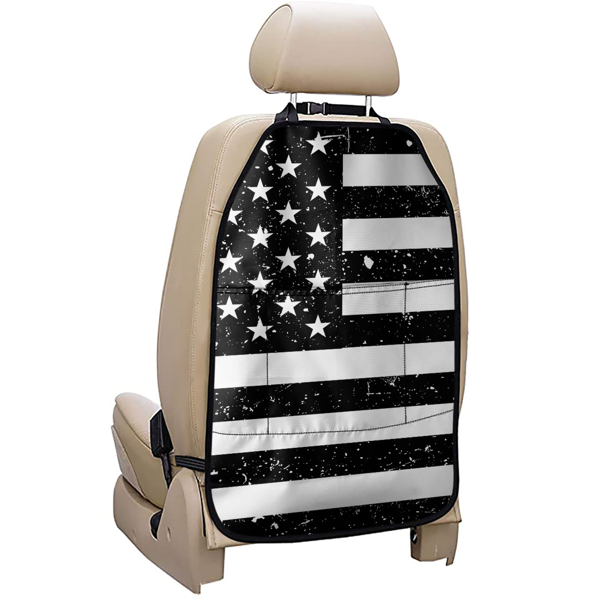 Monochrome Grunge American Flag Print Car Seat Organizers
