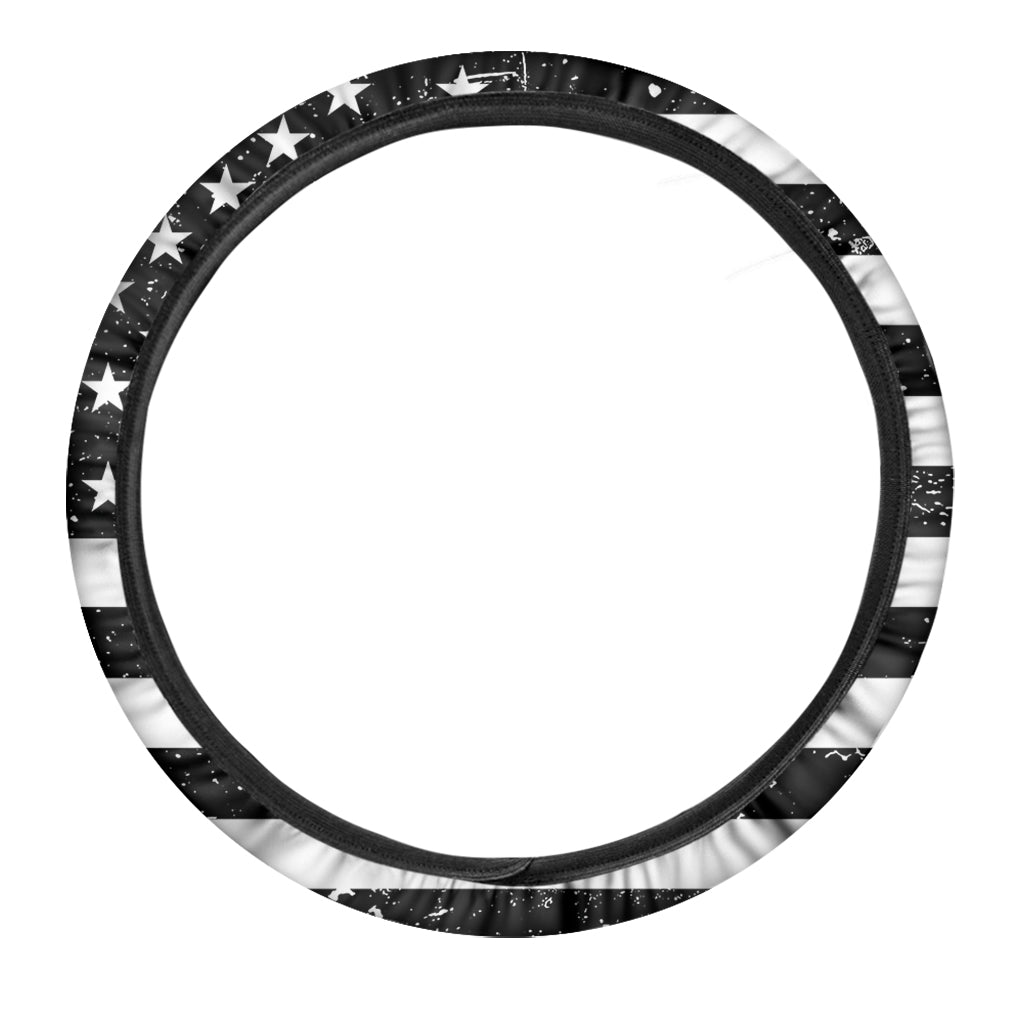 Monochrome Grunge American Flag Print Car Steering Wheel Cover