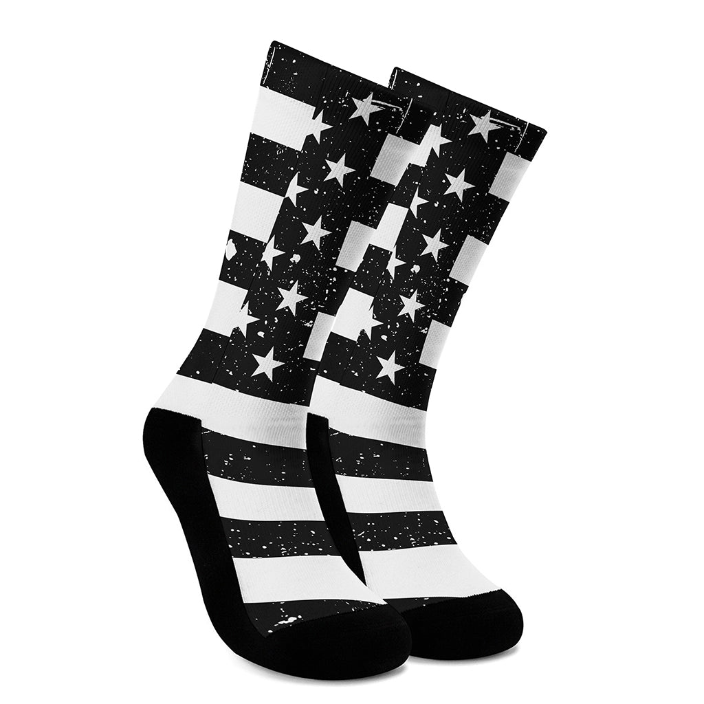 Monochrome Grunge American Flag Print Crew Socks