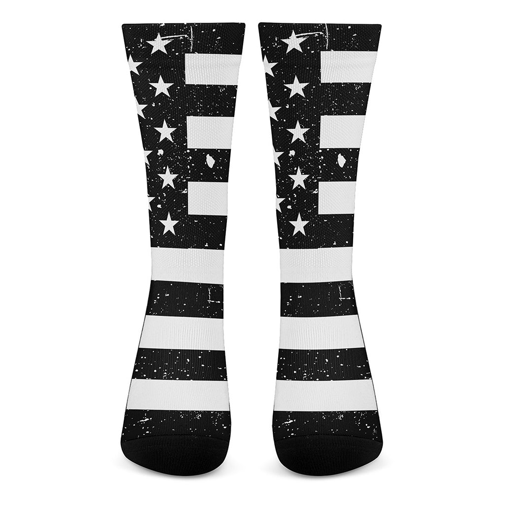 Monochrome Grunge American Flag Print Crew Socks
