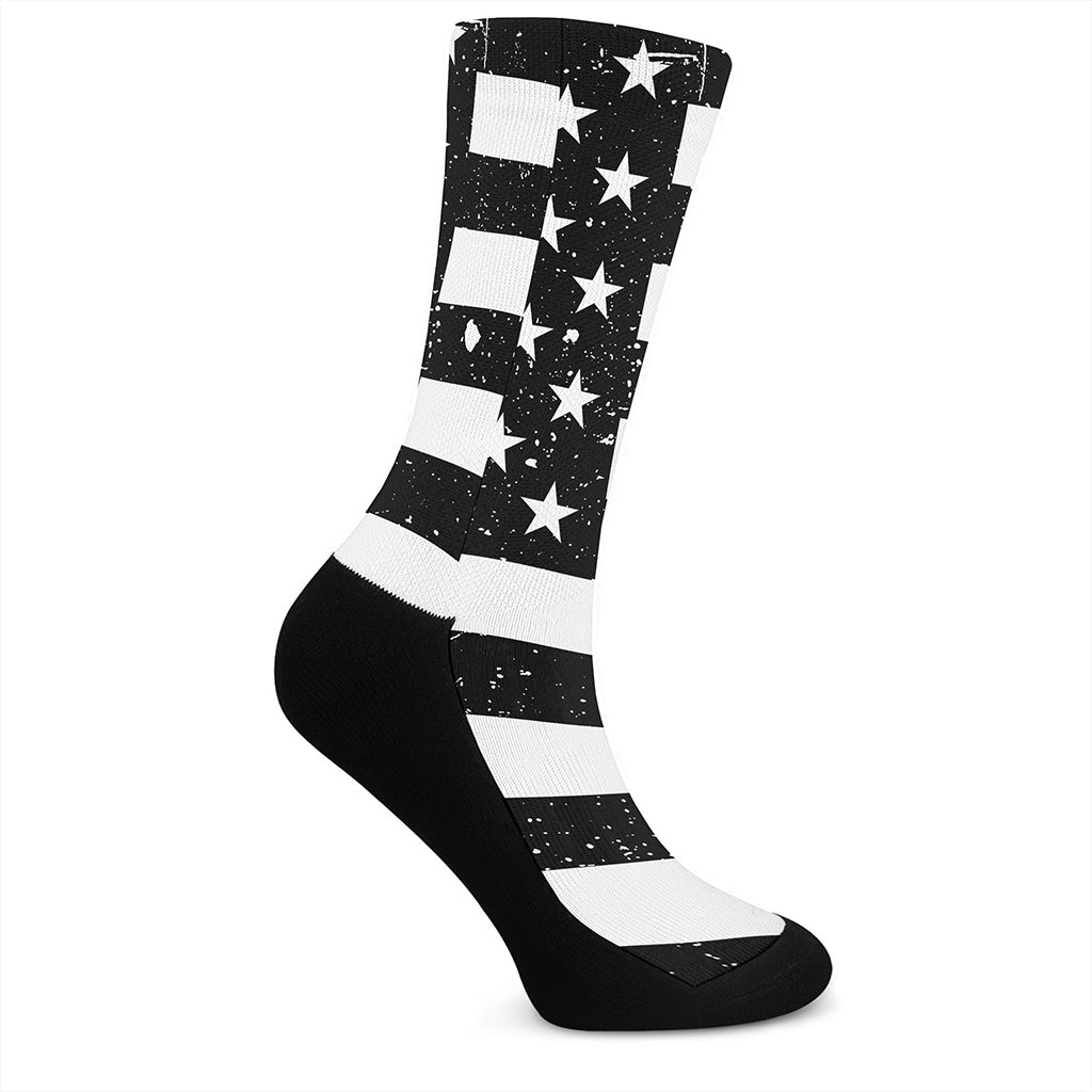 Monochrome Grunge American Flag Print Crew Socks