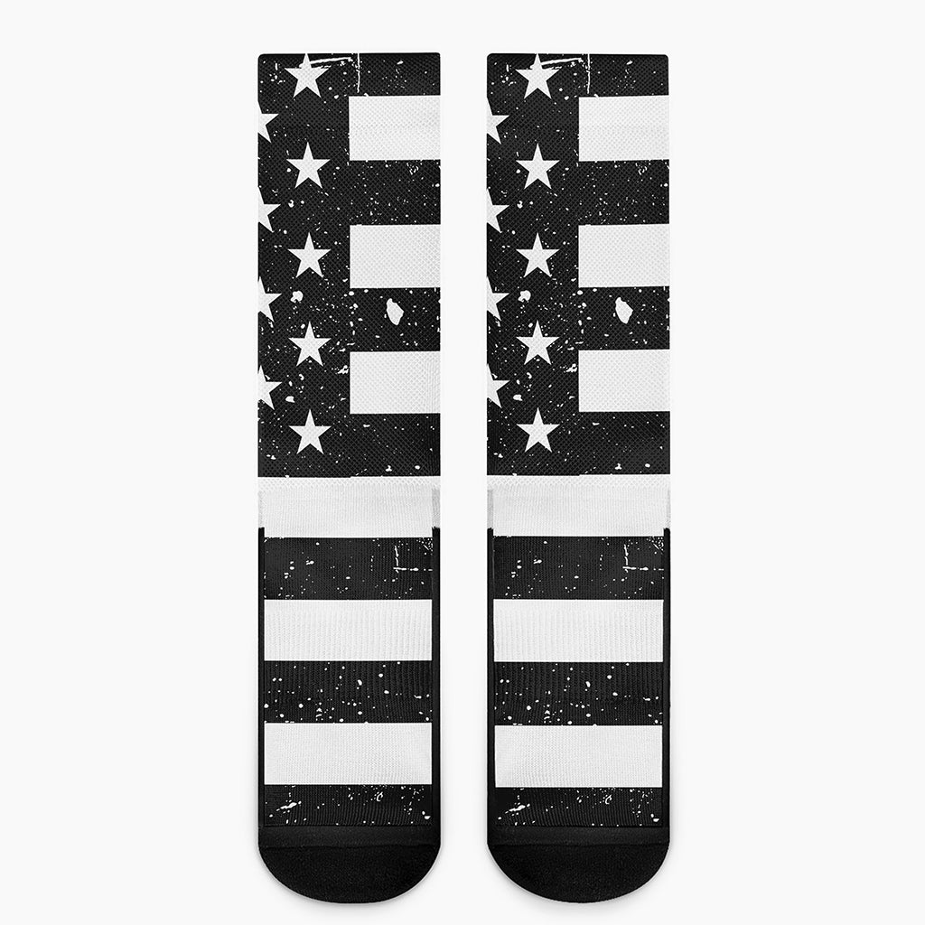 Monochrome Grunge American Flag Print Crew Socks