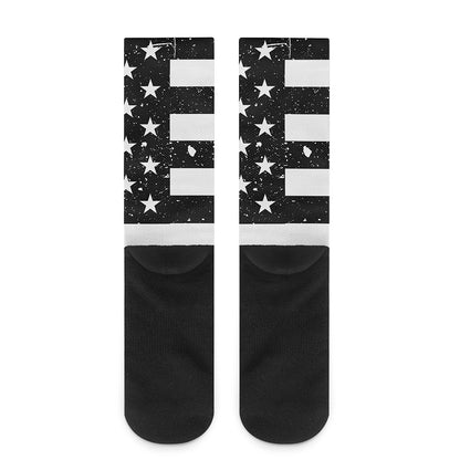 Monochrome Grunge American Flag Print Crew Socks
