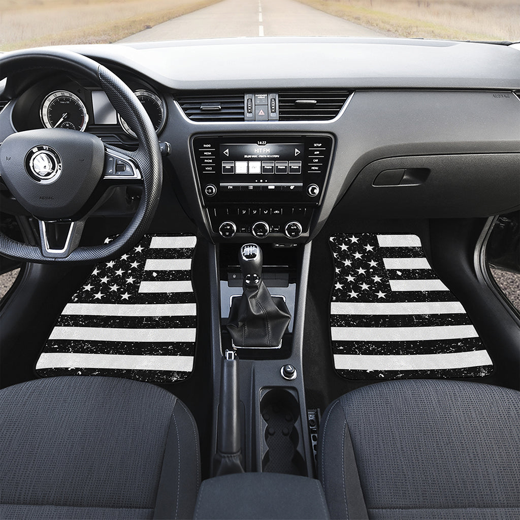 Monochrome Grunge American Flag Print Front and Back Car Floor Mats