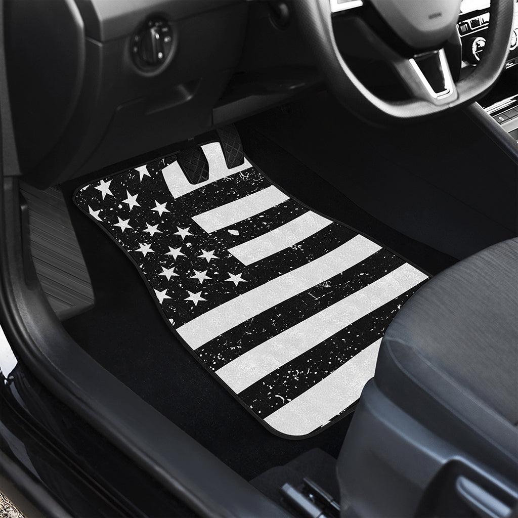 Monochrome Grunge American Flag Print Front and Back Car Floor Mats
