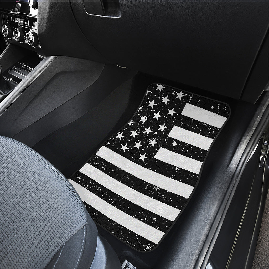 Monochrome Grunge American Flag Print Front and Back Car Floor Mats