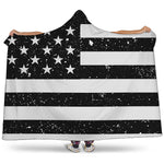 Monochrome Grunge American Flag Print Hooded Blanket