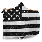 Monochrome Grunge American Flag Print Hooded Blanket