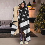 Monochrome Grunge American Flag Print Hooded Blanket