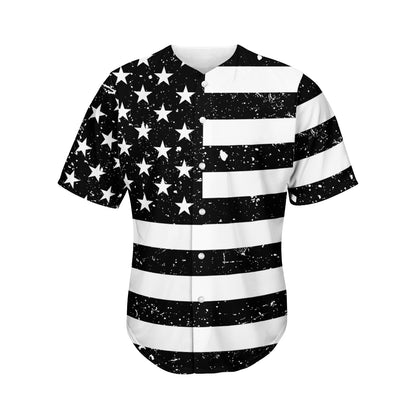 Monochrome Grunge American Flag Print Men's Baseball Jersey