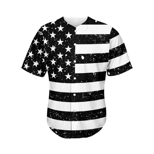 Monochrome Grunge American Flag Print Men's Baseball Jersey