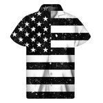 Monochrome Grunge American Flag Print Men's Short Sleeve Shirt