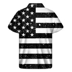 Monochrome Grunge American Flag Print Men's Short Sleeve Shirt