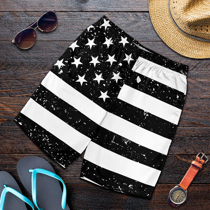 Monochrome Grunge American Flag Print Men's Shorts