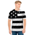Monochrome Grunge American Flag Print Men's T-Shirt