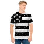 Monochrome Grunge American Flag Print Men's T-Shirt