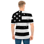 Monochrome Grunge American Flag Print Men's T-Shirt