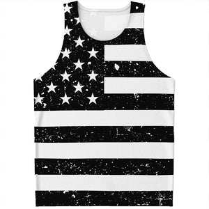 Monochrome Grunge American Flag Print Men's Tank Top