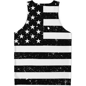 Monochrome Grunge American Flag Print Men's Tank Top