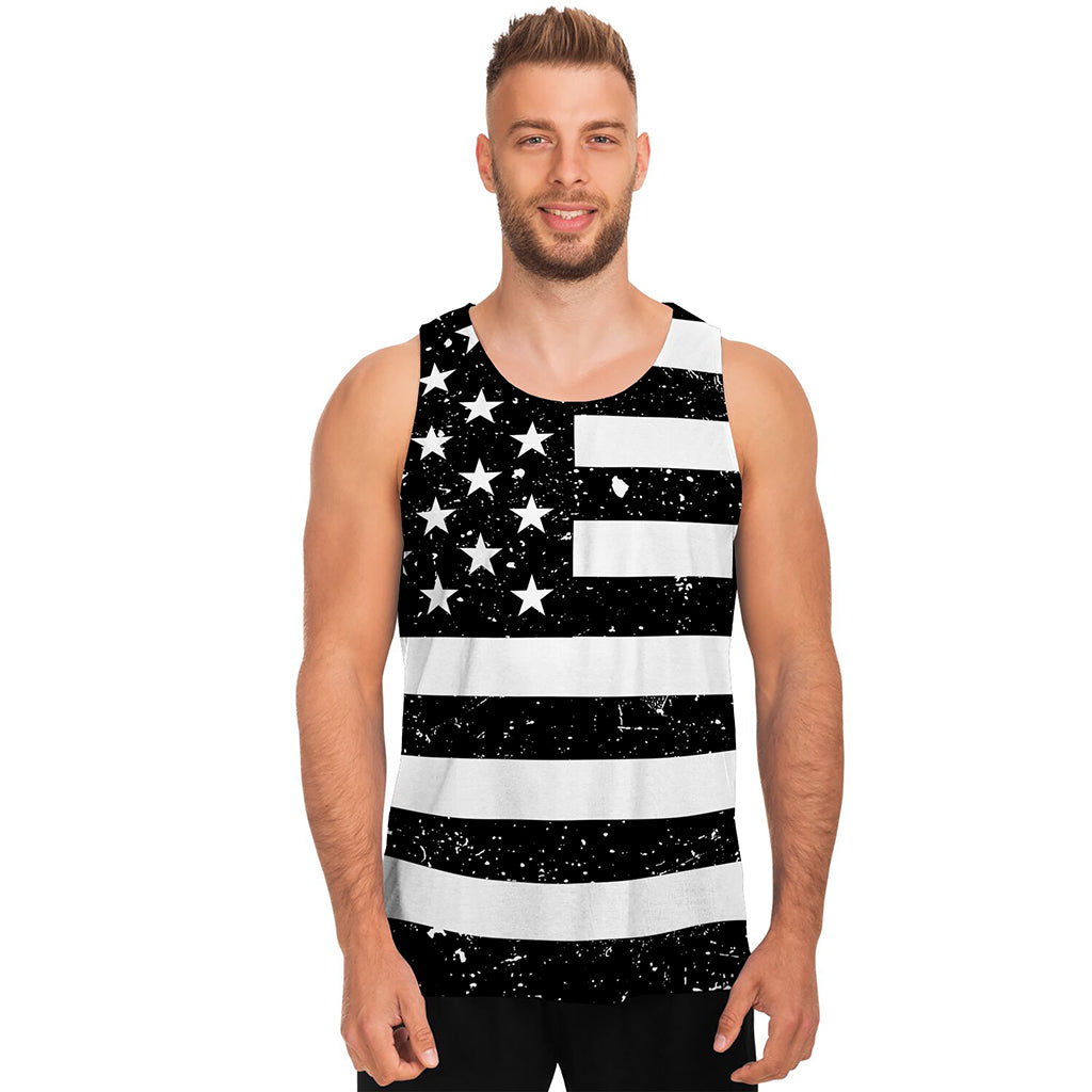 Monochrome Grunge American Flag Print Men's Tank Top