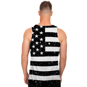 Monochrome Grunge American Flag Print Men's Tank Top