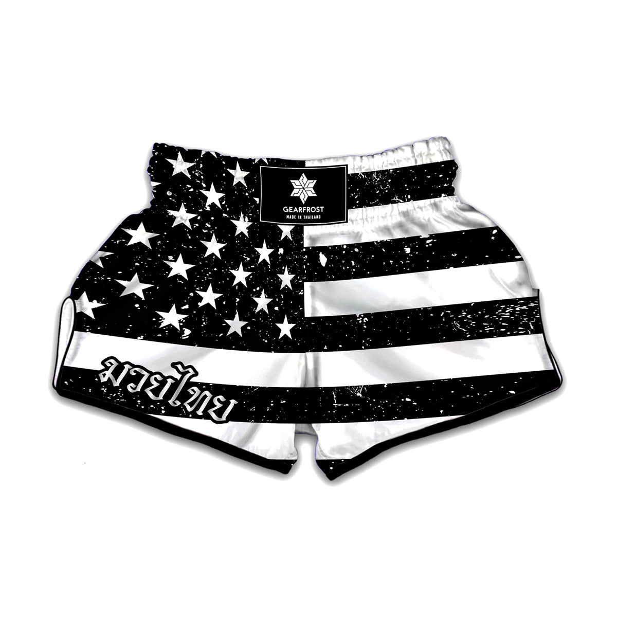 Monochrome Grunge American Flag Print Muay Thai Boxing Shorts